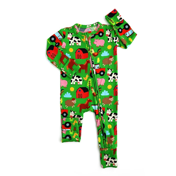 Gigi and Max Tanner Zip Bamboo Baby Farm Animal Going Home Outfit