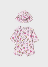 Mayoral Newborn Sun Protection Petal Swim Romper with Hat