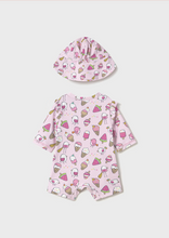 Mayoral Newborn Sun Protection Petal Swim Romper with Hat