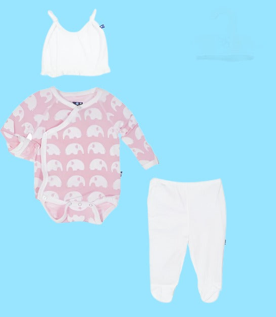 KicKee Pants Essentials Ruffle Kimono Newborn Gift Set in Lotus Elephant
