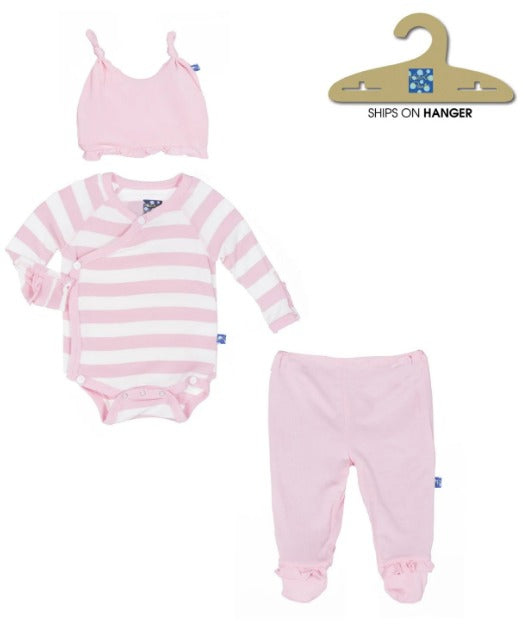 KicKee Pants Essentials Ruffle Kimono Newborn Gift Set in Lotus Stripe