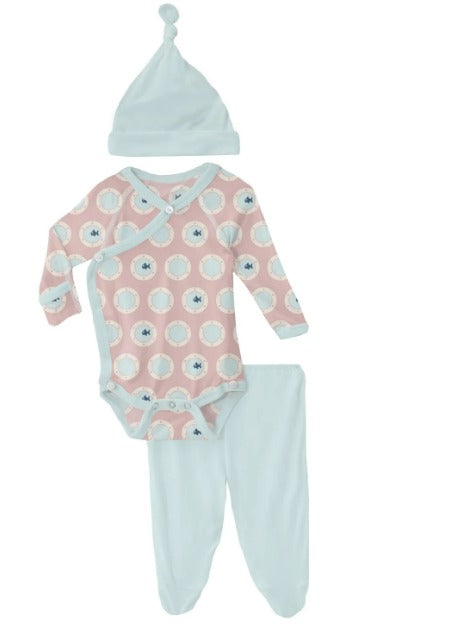 KicKee Pants Kimono Newbron Gift Set with Elephant Box in Baby Rose Porthole