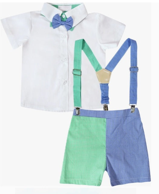 Baby Boy Spring Easter Suspender Bowtie Short Suit 4-pc
