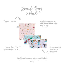 Bumkins Reusable Snack Bag, 3-Pack: Princess Magic, Ariel, and Jasmine