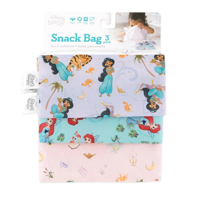 Bumkins Reusable Snack Bag, 3-Pack: Princess Magic, Ariel, and Jasmine
