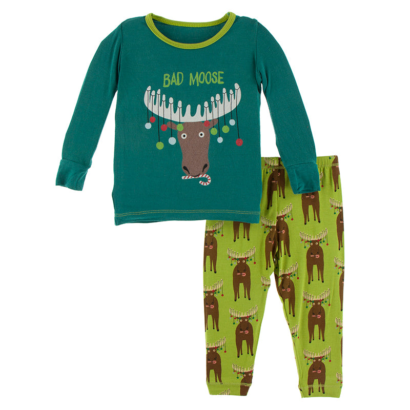 KICKEE PANTS LONG SLEEVE GRAPHIC TEE PAJAMA SET MEADOW BAD MOOSE