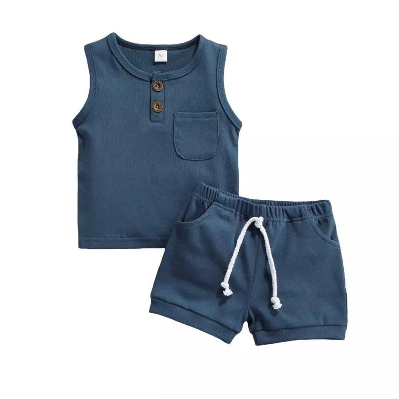 Tiny Trendsetter Sleeveless Two-Piece Shortie Set - Deep Blue