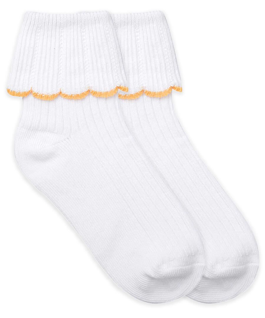 Cotton Scalloped Turn Cuff Socks 1 Pair- orange