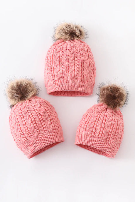 Abby & Evie Bubblegum Pink Cable Knit Pom Pom Beanie Hat - Kids