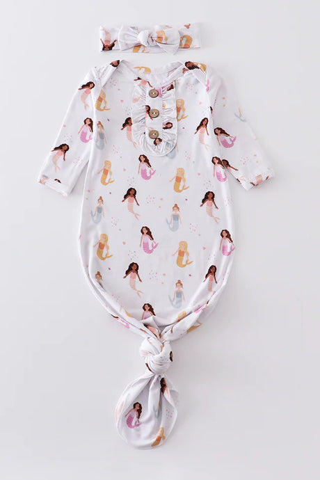Abby & Evie Mermaid print bamboo baby gown