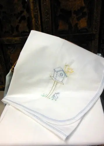 White & Blue Embroidered Blanket