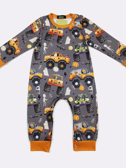 Clover Cottage Spooky Monster Trucks Boy Romper