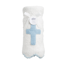 MUDPIE CHENILLE CROSS BLANKET BLUE OR PINK