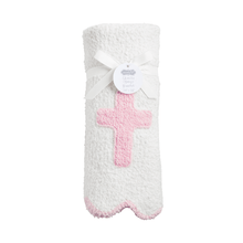 MUDPIE CHENILLE CROSS BLANKET BLUE OR PINK