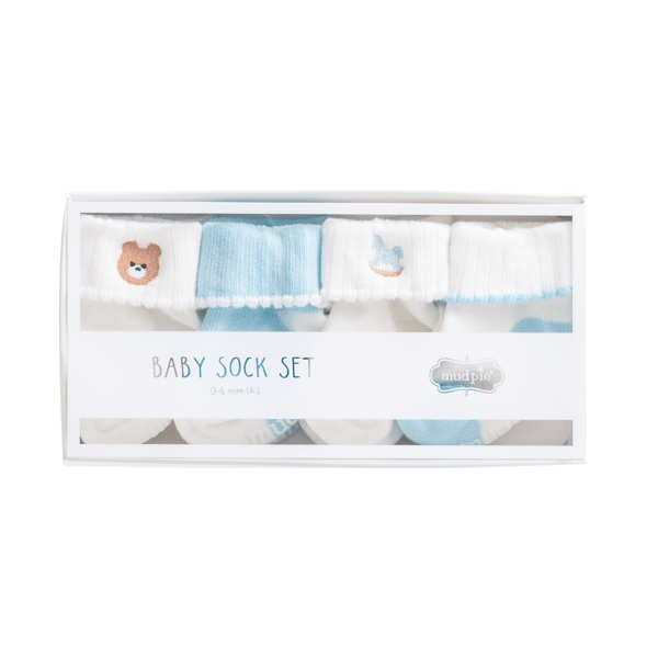 MUDPIE BLUE FOLDOVER SOCK BOX SET 0-6M