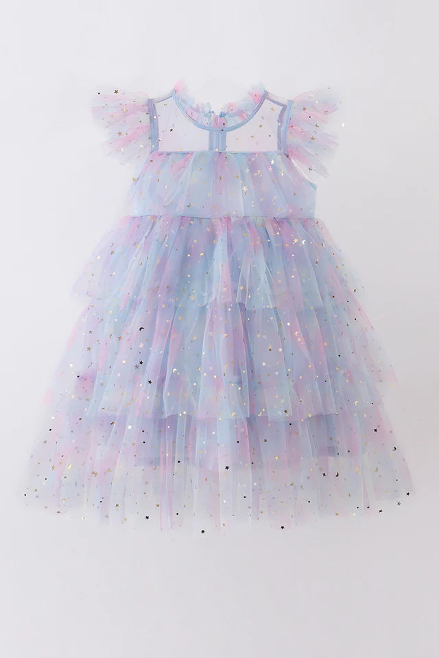 Abby & Evie Blue star tiered ruffle tulle dress