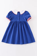 Abby and Evie Blue bus embroidery back to school dress