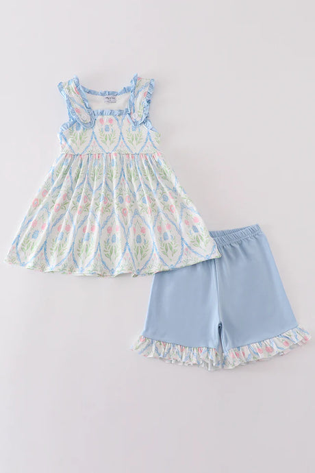 Abby & Evie Pink and blue floral print set