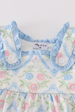 Abby & Evie Pink and blue floral print smocked bubble romper