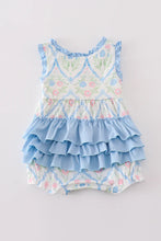 Abby & Evie Pink and blue floral print smocked bubble romper