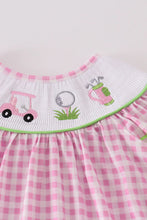 Abby & Evie Pink golf embroidery gingham dress