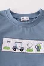 Abby & Evie Blue golf embroidery smocked set