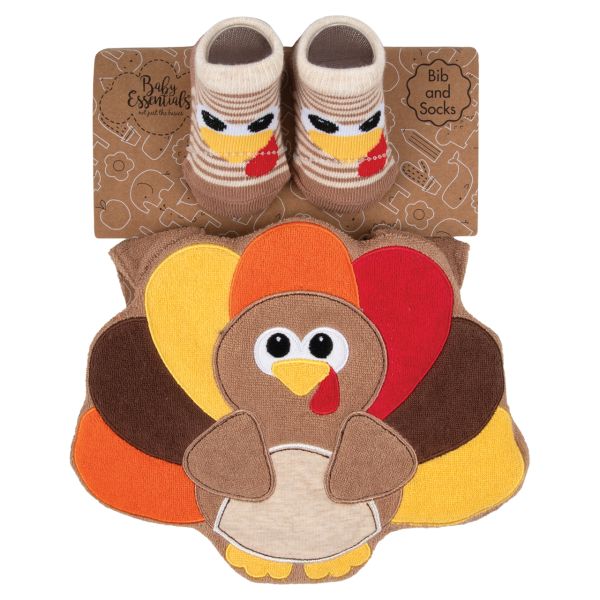 Thanksgiving Turkey Baby Bib & Sock Set 0-6M