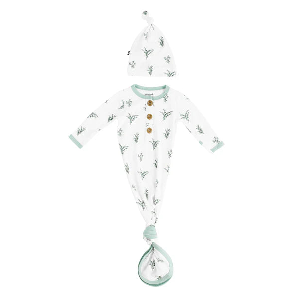 Knotted Gown with Hat Set in Eucalyptus - Newborn