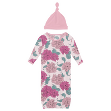 Kickee Pants Print Layette Gown Converter & Single Knot Hat Set in Shrinking Violet Peonies