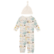 Kickee Pants Print Layette Gown Converter & Single Knot Hat  Set in Natural Animal Parade