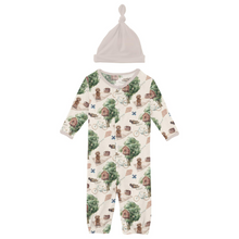 Kickee Pants Print Layette Gown Converter & Single Knot Hat Set in Natural Tree House (NB)