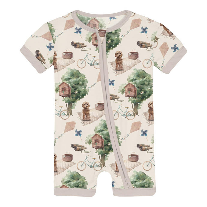 Kickee Pants Print Shorty Sleeper with Zipper in Natural Tree House