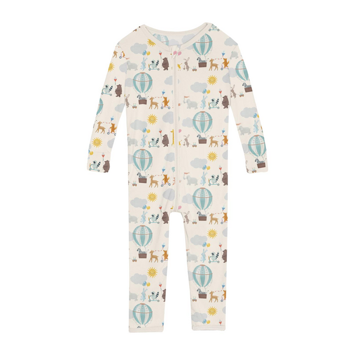 Kickee Pants Print Convertible Sleeper with Zipper in Natural Animal Parade