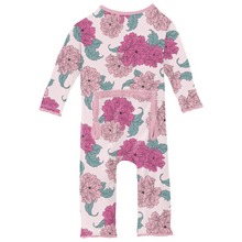 Kickee Pants Print Muffin Ruffle Coverall with 2 Way Zipper in Shrinking Violet Peonies (18-24M)