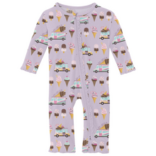 Kickee Pants Print Muffin Ruffle Coverall with 2 Way Zipper in Thistle Ice Cream Truck