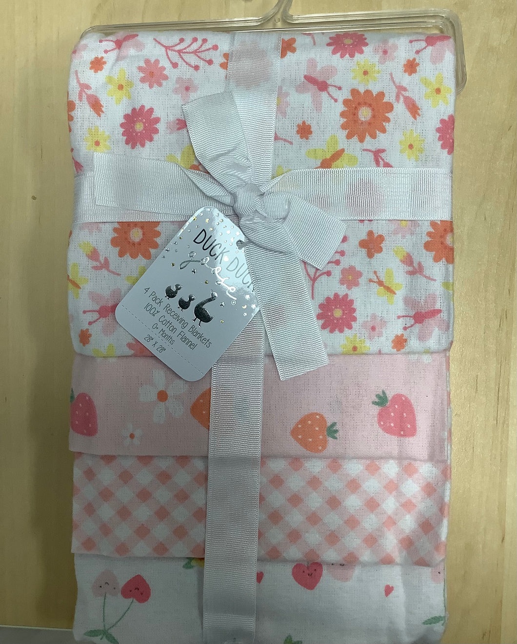 4-Piece Cotton Flannel Receiving Blanket Set - Pink