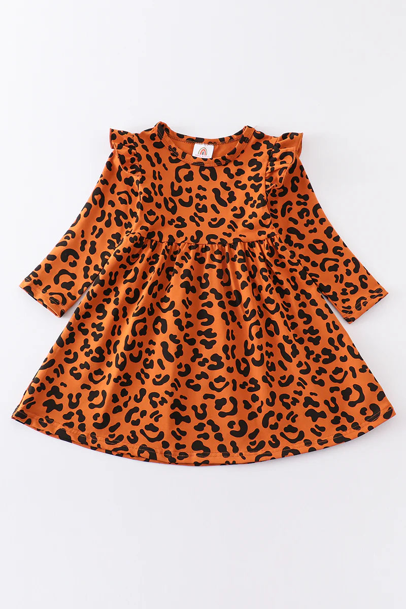 Abby & Evie Rust leopard print ruffle Dress