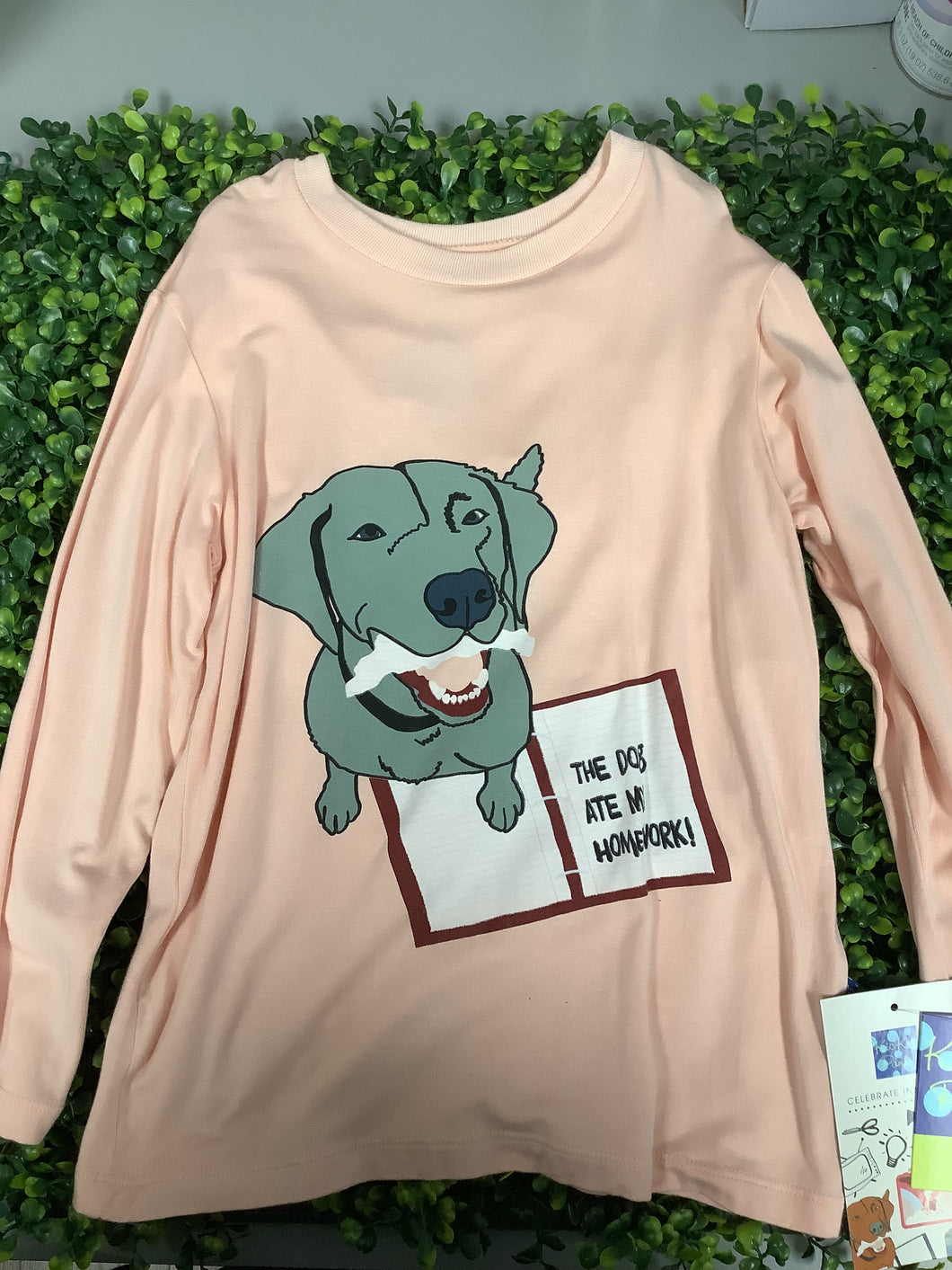 Kickee Pants Solid Long Sleeve East Fit Graphic Tee - Peach Blossom Dog Ate My Homework
