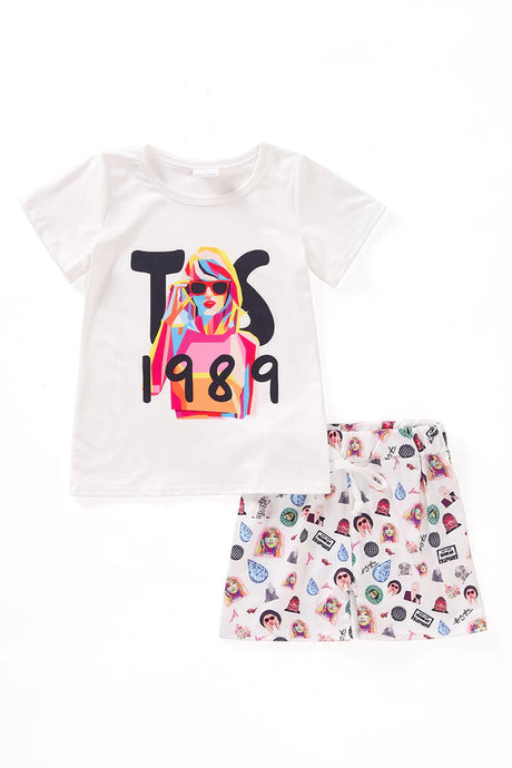 White music fan print girl set