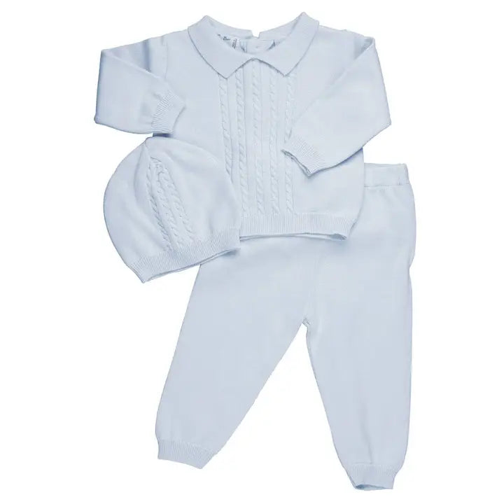 Baby Boy Cable Knit Two Piece with Hat NB