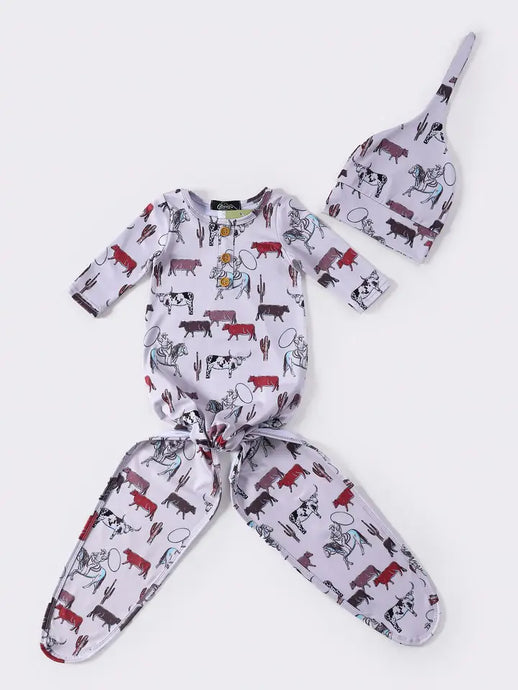 Clover Cottage Ropin Cattle Baby Knotted Gown