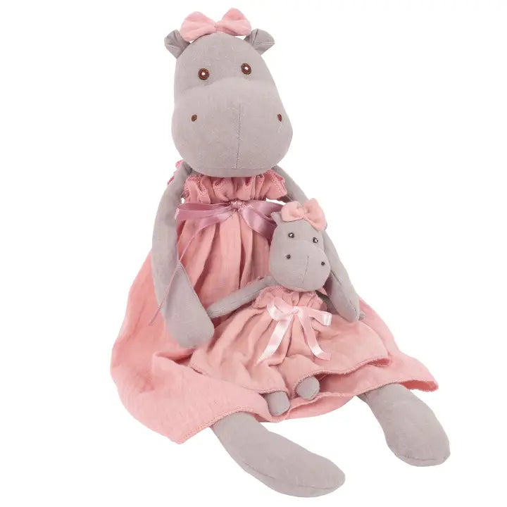 Levlovs Mom and Baby Hippo Linen Dolls