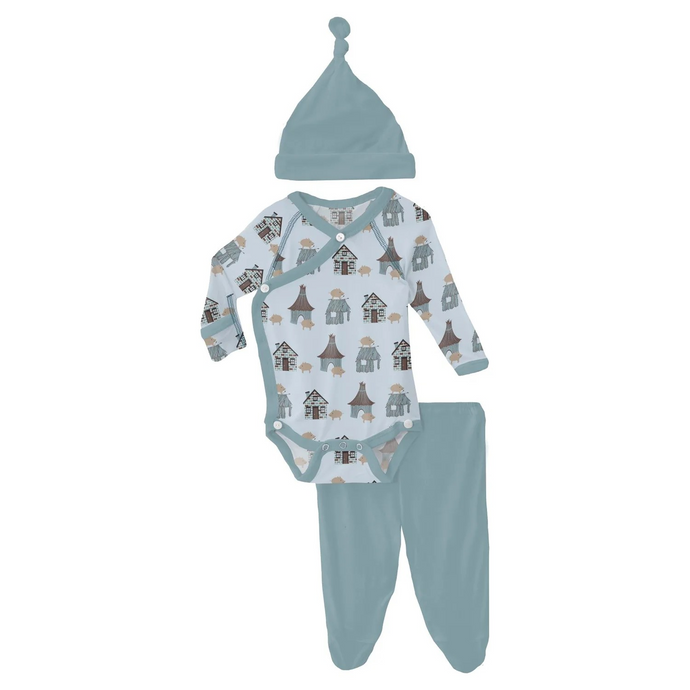 KicKee Pants Kimono Newborn Gift Set with Elephant Box in Illusion Blue Three Little Pigs