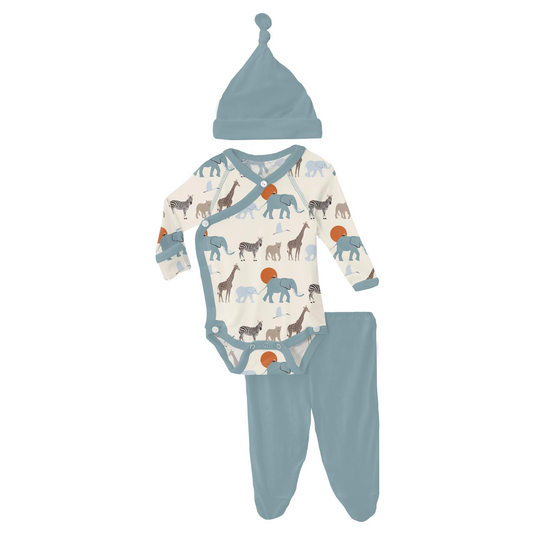 KICKEE PANTS Print Kimono Newborn Gift Set in Natural Just So Animal