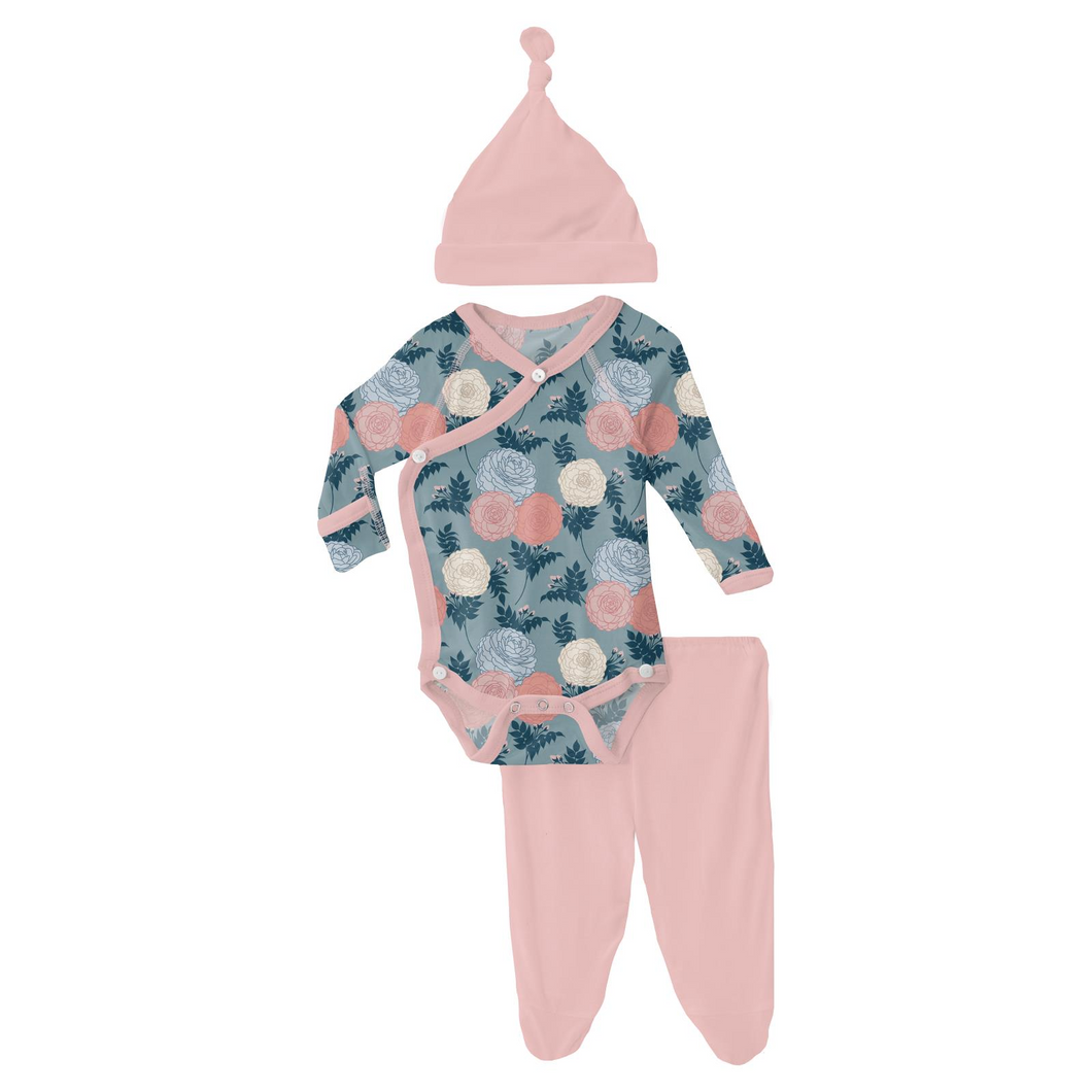 KICKEE PANTS Print Kimono Newborn Gift Set in Stormy Sea Enchanted Floral