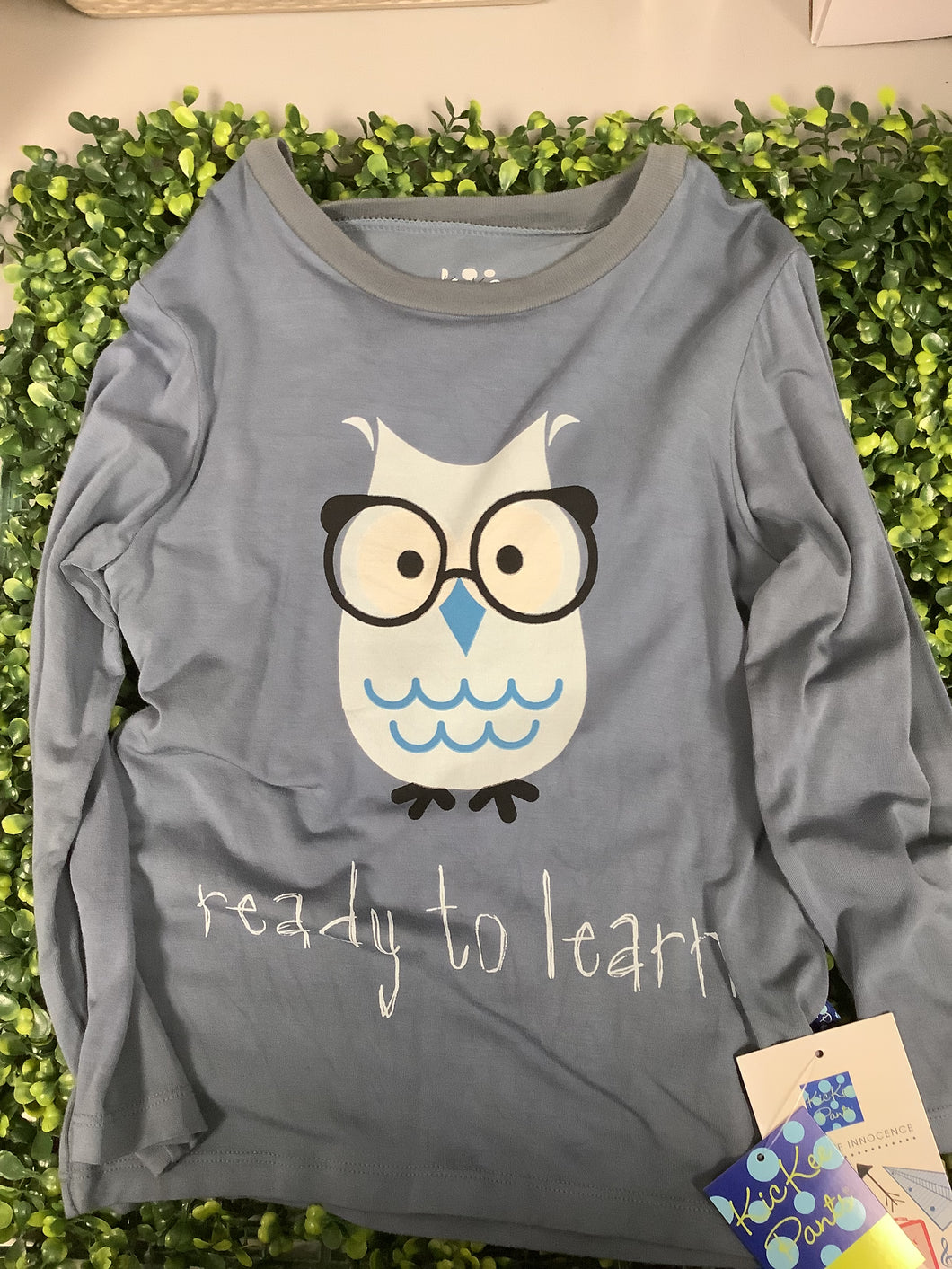 Kickee Pants Solid Long Sleeve Easy Fit Graphic Tee- Slate Ready to Learn
