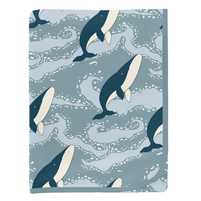 Kickee Pants Print Swaddling Blanket in Stormy Sea Splashing Whales