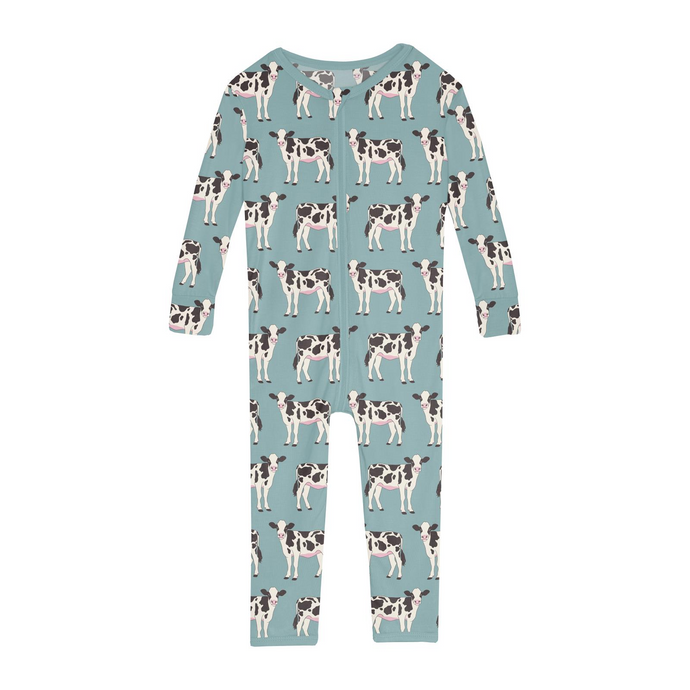 Kickee Pants Print Convertible Sleeper with Zipper in Jade Cows