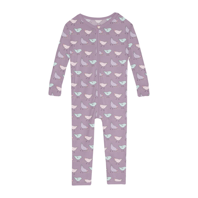 Kickee Pants Print Convertible Sleeper with Zipper in Lavender Chickens