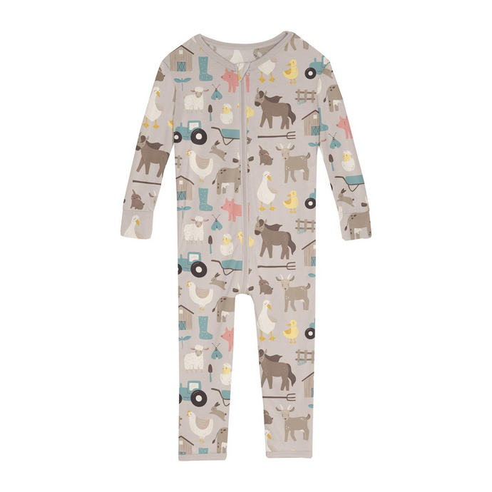 Kickee Pants Print Convertible Sleeper with Zipper in Latte Morning on the Farm (9-12M)